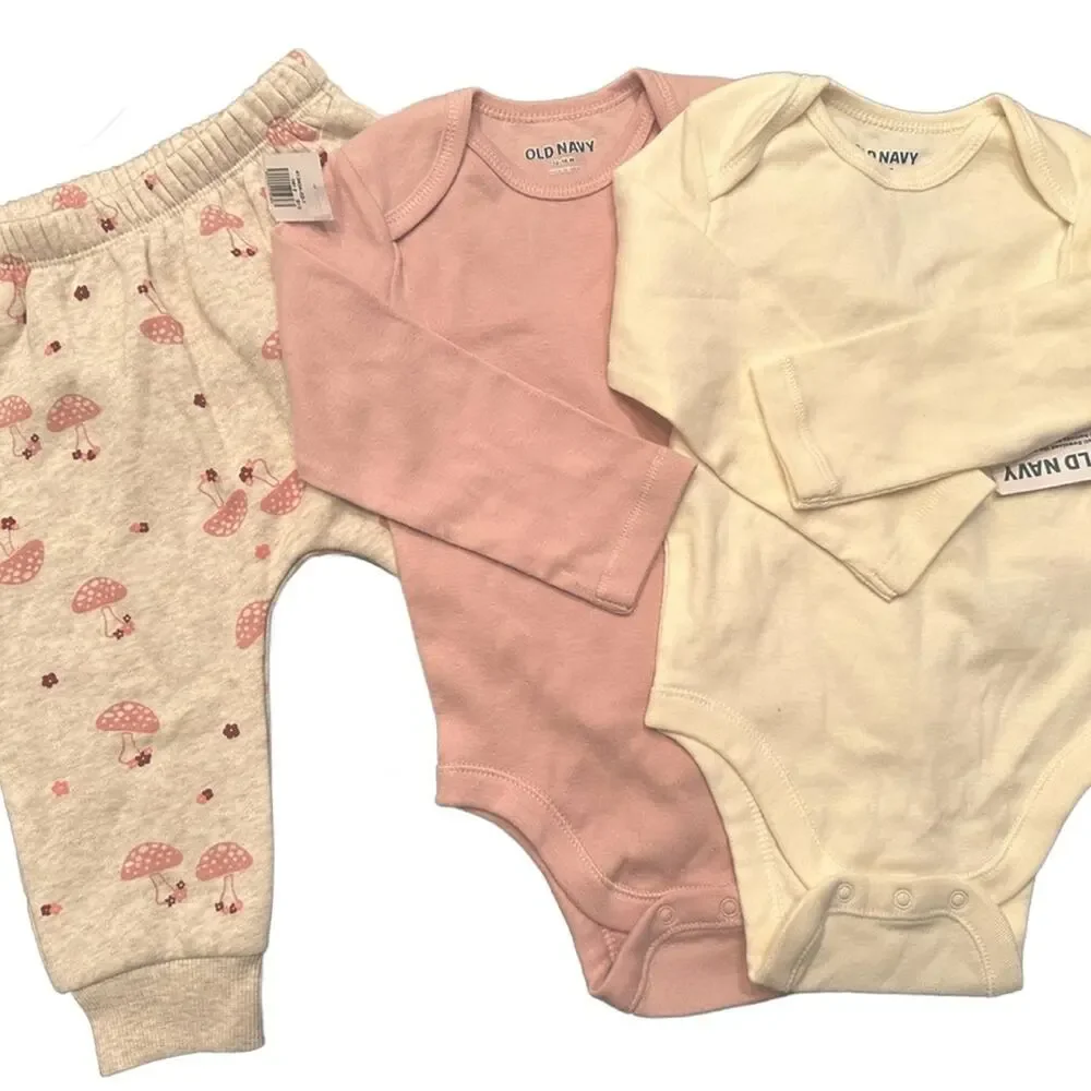 Old Navy Baby Girl Bodysuit Bundle 3 Pc NWT 12-18M Pink Floral Cotton